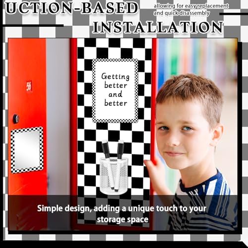 Demonwer 10 Pcs Locker Accessories Kit Black White Checkered Locker Organizer Magnetic Whiteboard Mirror Pen Holder Pen for Storage Organizing Shelf Back to School Party Supply - Image 5