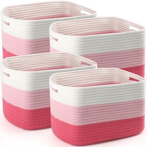 4 Pack Storage Baskets for Organizing, 11''Lx9''Wx8''H Woven Baskets for Storage Toys, Towels, Books, and Clothes, Cotton Rope Basket for Shelves with Handle by Unknown