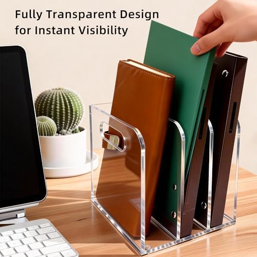Clear Acrylic Magazine File Holder, 3 Compartment Desk Organizer - Image 4
