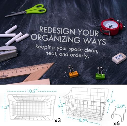 Pegboard Baskets With Hooks, 3 Pack Peg Board Wall Organizer Set (White) - Image 4