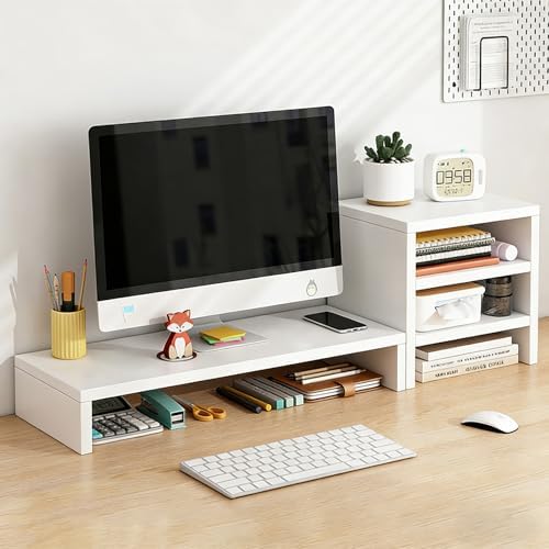 Solid Wood Monitor Stand Riser & Laptop Stand Desk Organizer - Office Accessories for PC Workspace, Computer Organization, Countertop Hutch White Combination 1 by Unknown