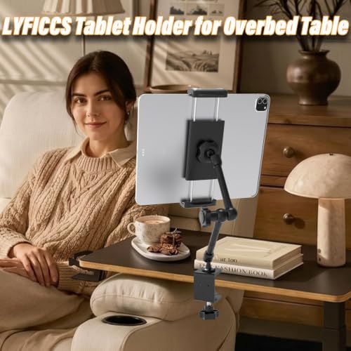 Metal Tablet Holder for Overbed Table, Space Saving Desk iPad Mount - Image 3
