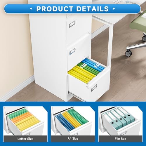 BYNSOE 4 Drawer File Cabinet with Lock Metal Vertical File Storage Cabinet Office Home Steel Vertical File Cabinet for A4 Legal/Letter Size Narrow File Cabinet Locked,Assembly Required - Image 6