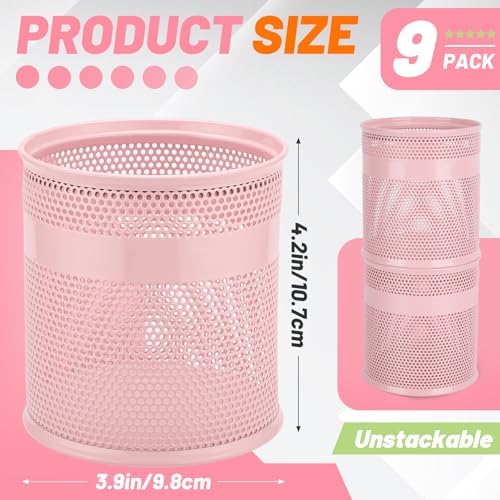 Segarty Pack of 9 Pencil Holders 3.9x4.2in, Round Mesh Pen Holder for Table Desk Organization, Large Pen Cup Container Set Desktop Accessories Organizer for Office Work Home Stuff Makeup Brush Storage - Image 2