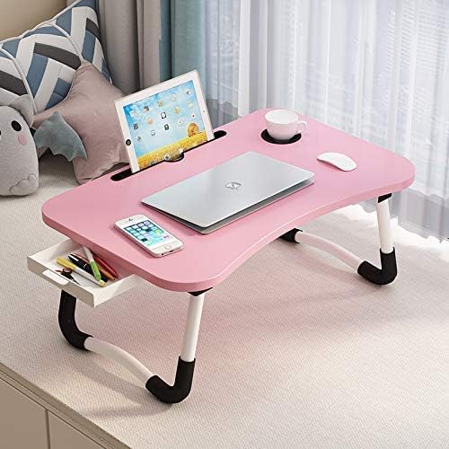 Lap Desk with Storage Drawer, Holders for Cup and Tablet for Kids and Adults, Tray Table with Foldable Legs, Laptop Bed Stand, Portable Standing Table for Sofa Couch Floor (23.6", Pink) - Image 3