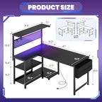 47in L Shaped Gaming Desk with Pegboard & Shelf & Storage Bag, Black - Image 3