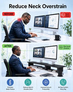 Aothia 43 in Black Solid Wood Dual Monitor Stand, Monitor Riser for Desk - Image 3