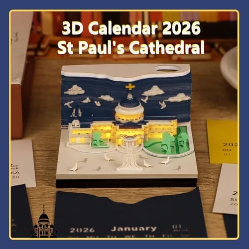 3D Calendar 2027,3D Desk Calendar 2027,St. Paul's Cathedral Tear-Off Paper Sculpture Desk Calendars,3D Desk Calendar Memo Pad 2027,3D Memo Pad Creative Tear Away Weekly planner Carving Art Calendar Notepad,Gift,paper sculpture calendar(St. Paul's Cathe... - Image 2