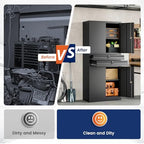 Yizosh Metal Garage Storage Cabinet with Locking Doors and Adjustable Shelves, 71" Tool Storage Cabinet with 2 Drawer for Garage,Warehouse - Image 7