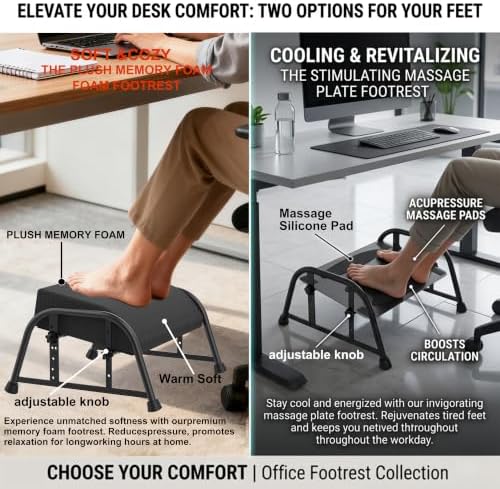 10-Level Adjustable Under Desk Footrest, XL Black Metal Frame - Image 2