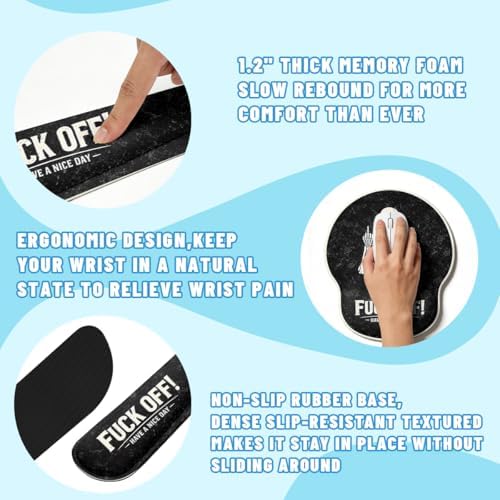 Funny Skeleton Desk Mat Set Gothic Sarcastic Skull Halloween Mouse Pad with Wrist Rest 4in1 Desk Mat for Desktop Ergonomic Keyboard Wrist Support Anti-Slip Computer Mouse Pad Home Office Gaming - Image 3