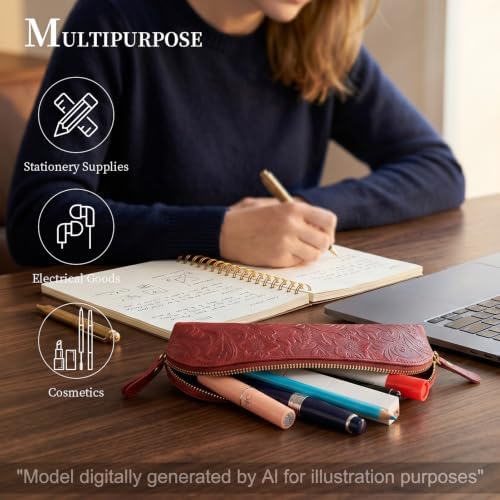 Gexmil Genuine Leather Pen Case, Hand-made Stationery Bag for Work Office - Image 7
