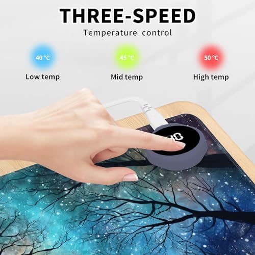Heated Mouse Pad Hand Warmer, Warm Desk Pad Mousepad Desk Mat with 3 Levels Heating and Auto Shut Down 31.5 x 13 inch PU Leather Warmer Keyboard Mat for Gaming Laptop Office Home, Galaxy Art Forest - Image 3