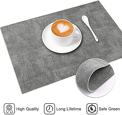 Leather Heat Resistant Placemats Set of 6 Waterproof Wipeable Washable PU Table Mats,Easy to Clean Anti-Slip (6, Light Grey) - Image 5