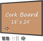 Cork Board Bulletin Board 24“ x 18”, Black Wood Framed Corkboard, Office Board for Wall Cork, Large Wall Mounted Notice Pin Board with 16 Push Pins for School, Home & Office by Justdowhatyouwanttodo