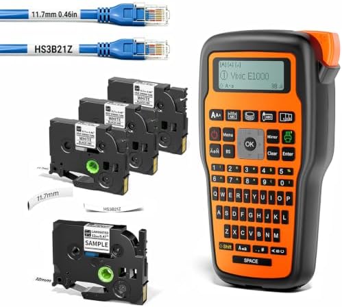 Vixic Heat Shrink Label Maker, Wire Label Makers Cable Labels 11.7mm, Industrial Labeling Machine for Electrician Technician Network, E1000 Labeler Machine with Tape, Electrical Wiring Flag Labelmaker by Vixic