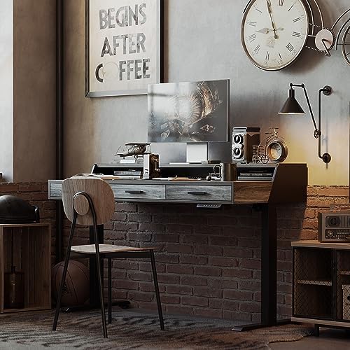 CubiCubi One-Piece Standing Desk 55x26 with 3 Wood Drawers, Antique Grey - Image 2