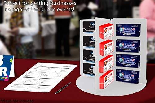 Marketing Holders Rotating Business Card Holder 32 Pockets for 3.5" x 2" Contact Info Cards Clear Acrylic Slots on White PVC Display - Image 2