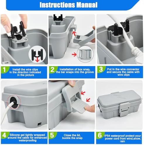 Hrensaw 3PCS Small Weatherproof Electrical Connection Box(Inner 5.5x3x2.2inch),Outdoor Electrical Box,Waterproof Extension Cord Covers for Plug, Extension Cables, Holiday Lights,Grey - Image 6