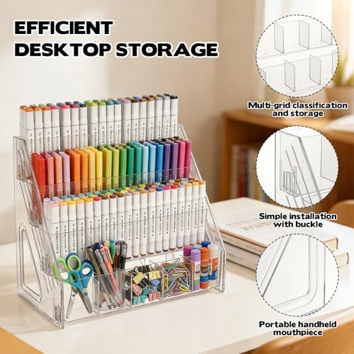 2 Pack Acrylic Desk Organizer, 4 Tier 20 Compartments Vertical Storage for Pens Art Supplies Home Classroom Back to School Office School Office Desk Desktop Stationery Pencil Storage - Image 3