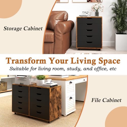 DREAMADE Rolling File Cabinet, 5-Drawer Under Desk File Cabinet - Image 7