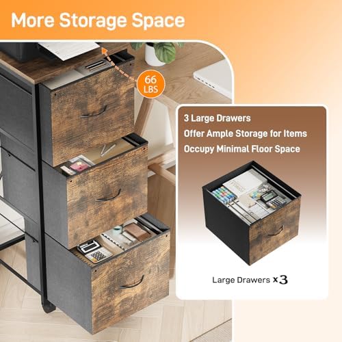 VINGLI 3 Drawer File Cabinet 34.8” Height, Rolling File Cabinet Mobile Tall File Cabinet with Wheels, Fabric Drawers Printer Stand for Home Office, Fits Letter Size, Rustic Brown - Image 4