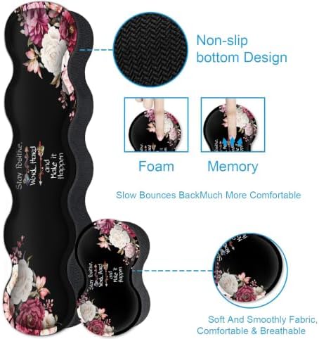 Large Mouse Pad with Wrist Support Set,Memory Foam Keyboard Wrist Rest +XXL Extended Gaming Mouse Pad + Ergonomic Mouse Wrist Pad,Peony Flower Inspirational Quotes Office Black Desk Pad for Women Men - Image 7