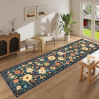 DUKINO 2.6x12 Kitchen Runner Rug, Floral Non Slip Washable Rug, Navy Blue - Image 6