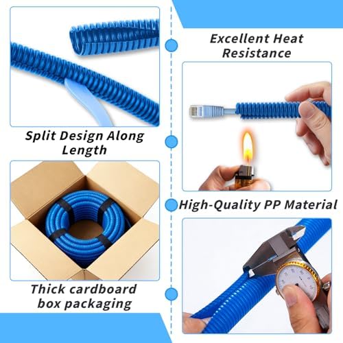 Oleitodh 100 ft 3/4 in OD Blue Split Wire Loom Tubing, with 50 Ties & Tool - Image 3