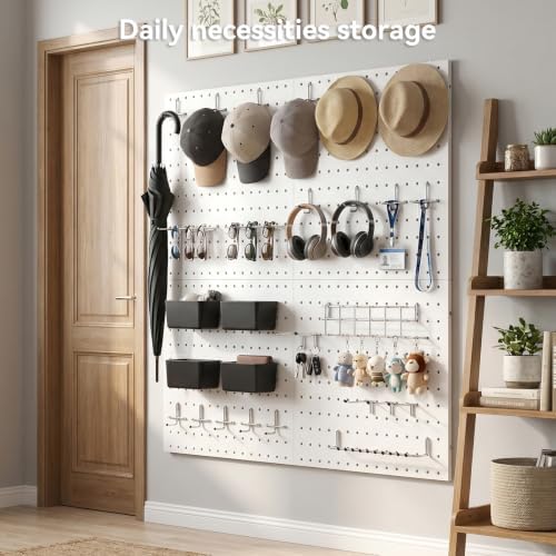 Peg Board, 4 Pack Metal Pegboard with Hooks, 71pcs Pegboard Kit, White Pegboard Wall Organizer, Heavy Duty Peg Boards for Walls Home, Garage Tool Storage, Workbench, Craft Room - Image 3
