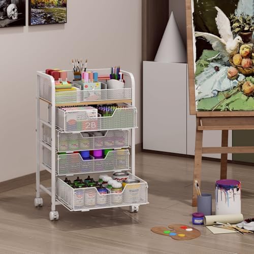 5-Tier Craft Organizer Cart with DIY Dividers,Rolling Utility Cart White - Image 5