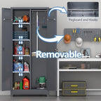 72.8" H Metal Garage Storage Cabinets, Metal Storage Cabinet with Hanging Rod & S-Hooks, Broom Closet Storage with Shelves, Functional Storage Cabinets for Garage, Warehouse, Grey - Image 5