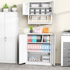 Greenvelly Metal Garage Storage Cabinet, Lockable Metal Cabinets with 2 Doors and Shelves,36”Steel Storage Locking Counter Cabinet for Office,Garage,Kitchen,Home,School(White) - Image 3
