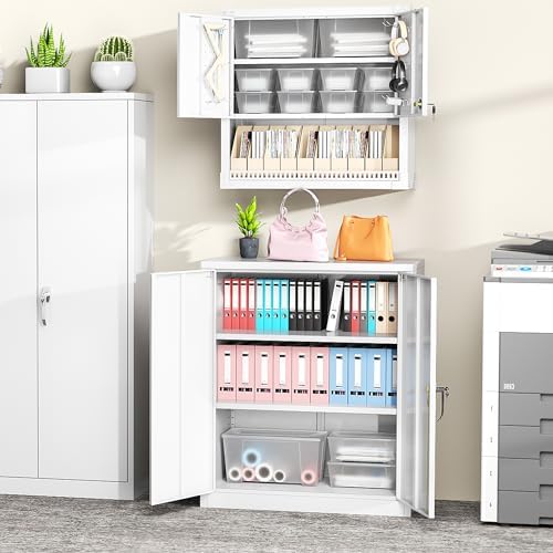 Greenvelly Metal Garage Storage Cabinet, Lockable Metal Cabinets with 2 Doors and Shelves,36”Steel Storage Locking Counter Cabinet for Office,Garage,Kitchen,Home,School(White) - Image 3