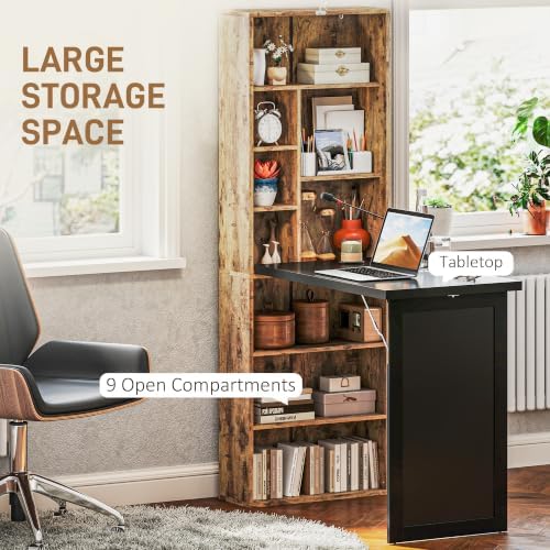 HOMCOM Foldable Desk Wall Mounted Convertible Table, Rustic Brown - Image 5