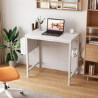 Lufeiya Small White Desk for Small Spaces, 24 Inch Kids Girls Study Writing Mini Desks for Bedroom, Simple Modern Laptop PC Little Side Table with Storage Bag Headphone Hook, White - Image 2
