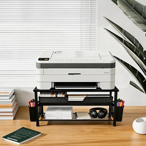 Printer Stand for Desk, Desktop Printer Shelf for Home Office, Black - Image 4