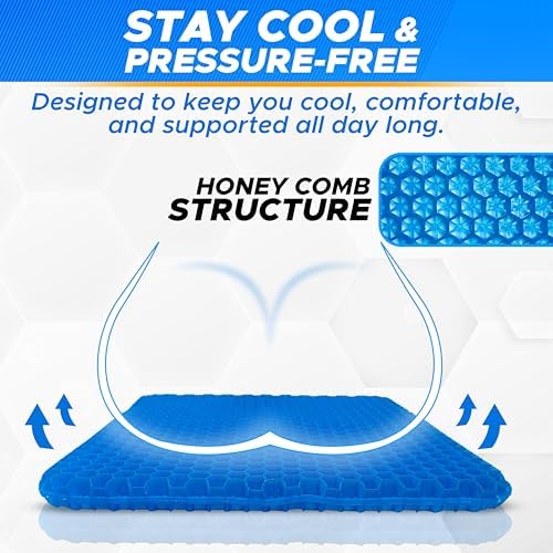 EcoNour Gel Seat Cushion for Long Sitting – Blue | Double-Layer Honeycomb Gel Cushion for Office Chair, Car & Wheelchair | Pain Relief for Tailbone, Sciatica & Back Support - Image 5