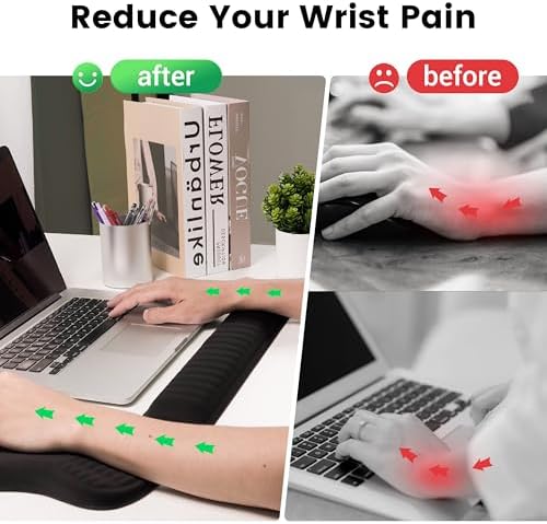 MEKASS Ergonomic Mouse Pad and Keyboard Wrist Rest Set, Super Soft Memory Foam Desk Wrist Support for Computer Keyboard, Non-Slip Arm Palm Rests Cushion for Typing Gaming Office Laptop Mac (Black) - Image 2