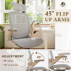 GABRYLLY Ergonomic Office Chair, High Back Home Desk Chair with Flip-Up Arms, Headrest, 90-120° Tilt and Wide Cushion, 300LBS White Mesh Chair for Work Gaming Study (GY01-NT, Woodgrain Pattern) - Image 4