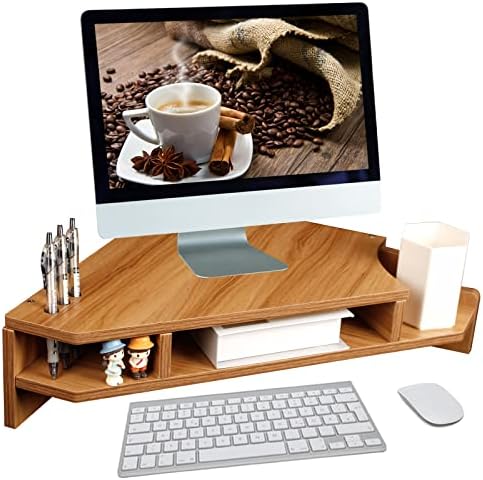 Triangle Monitor Stand Riser, Wooden Triangle Desktop Computer Stand with Office Organization, Walnut Color by KUHEITAER