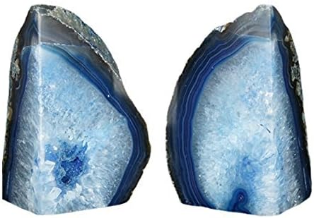 JIC Gem Heavy Blue Agate Geode Bookends Anti-Slip Rubber Pads Decor 6-8 lbs - Image 3