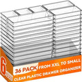 Criusia 36 Pack Large Clear Plastic Drawer Organizer Bins - 6 Size Acrylic Kitchen Drawer Organization and Storage for Utensils Gadgets, Office Bathroom and Vanity Organizer for Makeup Accessoires by Criusia