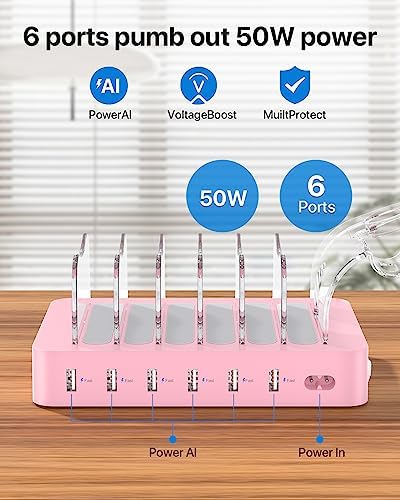 SooPii Premium 6-Port USB Charging Station Organizer for Multiple Devices - Image 2