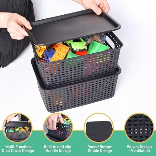 Ohmlove 8 Pack Plastic Storage Baskets with Lids for Organization - Image 3