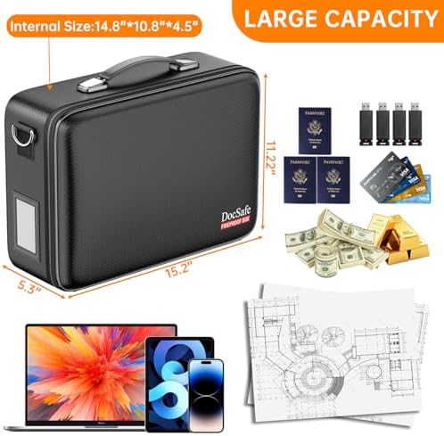 DocSafe Fireproof Document Box Hard Case with Lock ＆ Accordion File Folder - Image 5