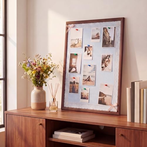Leinuosen 17" x 23" Cork Bulletin Board, Blue Stripe, Wood Frame - Image 6