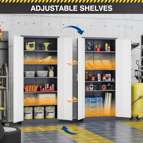 Fesbos Metal Cabinet Steel Storage Cabinet - 71” Tall Steel File Cabinets with Lockable Doors and 5 Adjustable Shelves Gray&White Storage Cabinets for Home, School, Office, Garage - Image 4