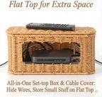 Large Cable Management Box with Lid, Wicker Basket Hides Power Strips, TV Boxes & Routers - Image 6