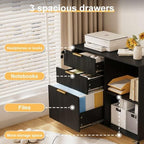 INNOD 3 Drawer Fluted Mobile Filing Cabinet with Lock, Lateral Rolling Under Desk File Cabinet, Wooden Printer Stand Table for Home Office Essentials Storage Organization Furniture Letters/A4(Black) - Image 6